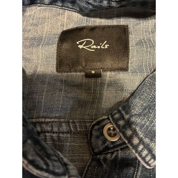 Rails Solid Medium Blue Denim Jean Button Down Top Crop Oversized Small - Picture 3 of 6